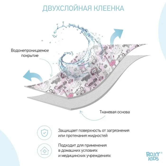 Клеёнка - наматрасник 70х100 см, с резинками-держателями, цвет серо-розовый