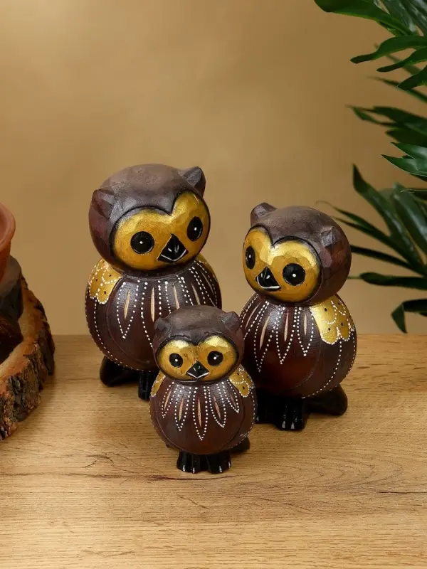 Набор сувенирный "Совята" дерево H 14, 12, 10 см, цв. коричневый
