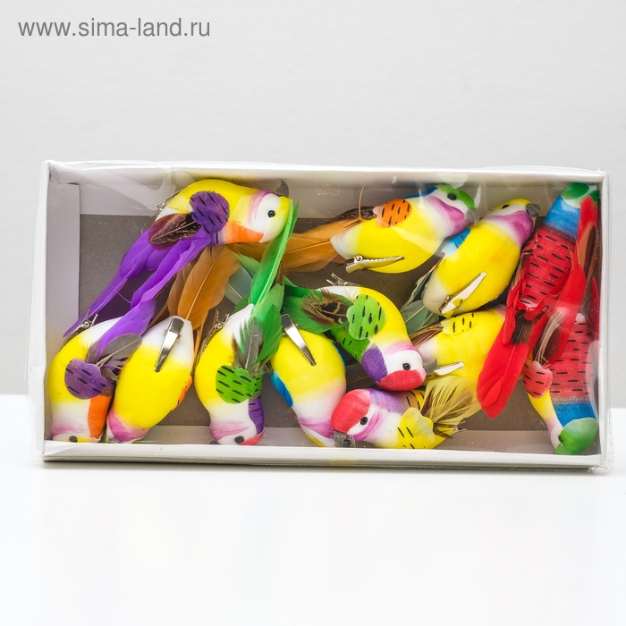 Птичка для декора и флористики, на прищепке, МИКС, пластиковая, 1шт., 8 х 8 см Птичка для декора и флористики, на прищепке, МИКС, пластиковая, 1шт., 8 х 8 см