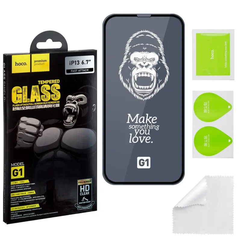 Защитное стекло для iPhone 13 Pro Max/14 Plus Full Screen G1 HOCO черное