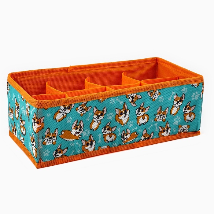 Органайзер для хранения, кофр для белья 8 ячеек Органайзер для хранения, кофр для белья 8 ячеек"Корги", 28 х 16 х 10 см