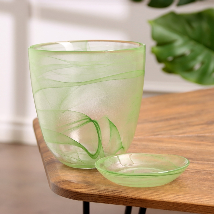 Горшок цветочный с поддоном Горшок цветочный с поддоном "Гармония", зелёный 1 л