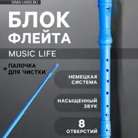Блокфлейта Music Life, 8 отверстий, немецкая система, сопрано, голубая