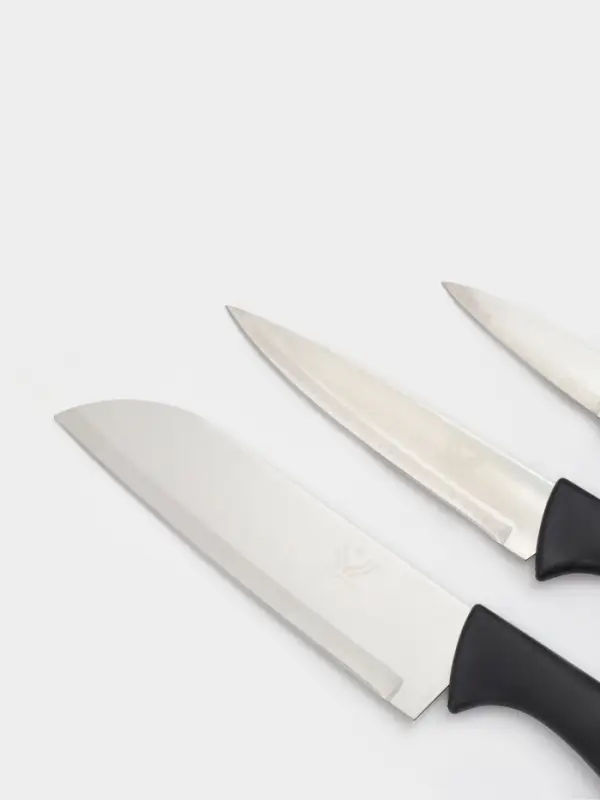 Набор кухонных ножей &laquo;Энеолит&raquo;, 3 предмета: лезвие 8.5 см, 15 см, 17 см, чёрный