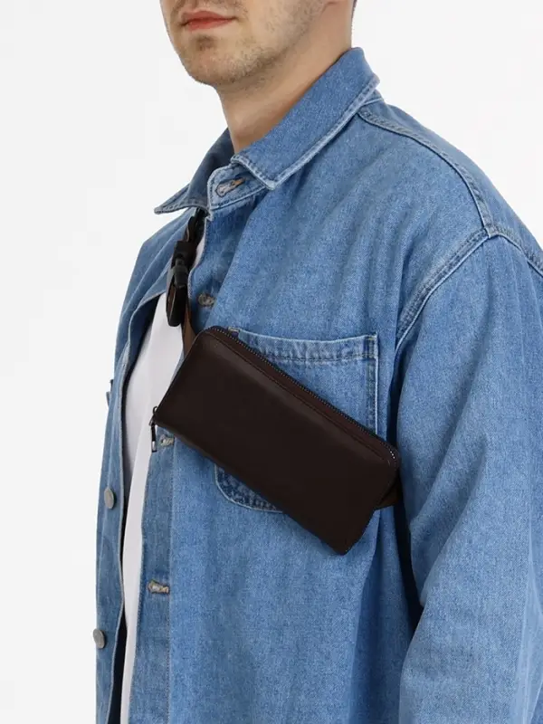 Сумка мужская через плечо TEXTURA, портмоне - клатч, на молнии, коричневая