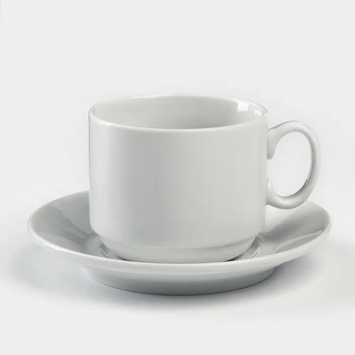 Чайная пара Добрушский завод &laquo;Бельё&raquo;, 2 предмета: чашка 220 мл, блюдце d=13.8 см, фарфор, белая