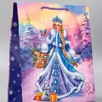 Пакет подарочный новогодний ламинированный, &laquo;Снегурочка и зайчик&raquo;, 26&times;12&times;32 см