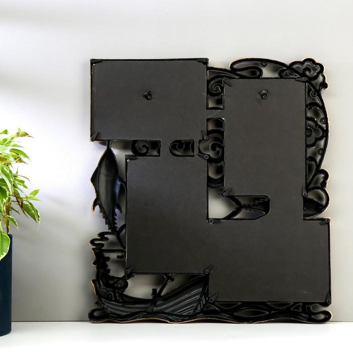 Фоторамка пластик на 4 фото 10х15 см Фоторамка пластик на 4 фото 10х15 см "Рыбалка" золото 37х34х2 см