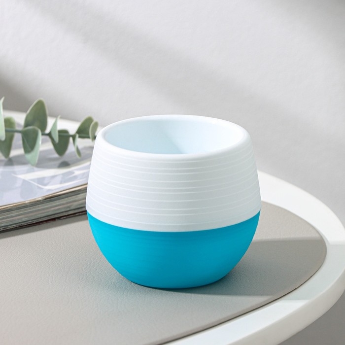 Горшок для цветов с поддоном «Япония», 125 мл, d=8 см, h=6,5 см, цвет белый-бирюзовый Горшок для цветов с поддоном «Япония», 125 мл, d=8 см, h=6,5 см, цвет белый-бирюзовый
