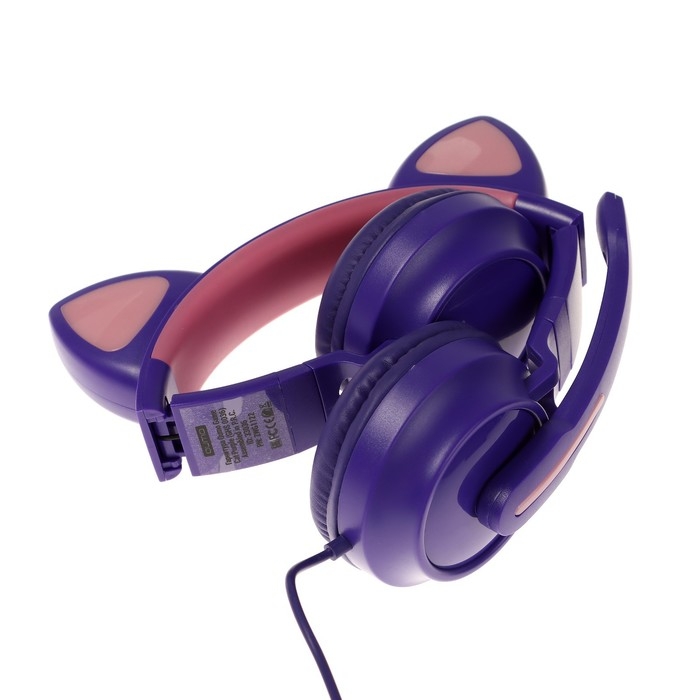 Наушники Qumo Game Cat Purple, игровые, микрофон, USB+3.5 мм, 2м, фиолетовые Наушники Qumo Game Cat Purple, игровые, микрофон, USB+3.5 мм, 2м, фиолетовые