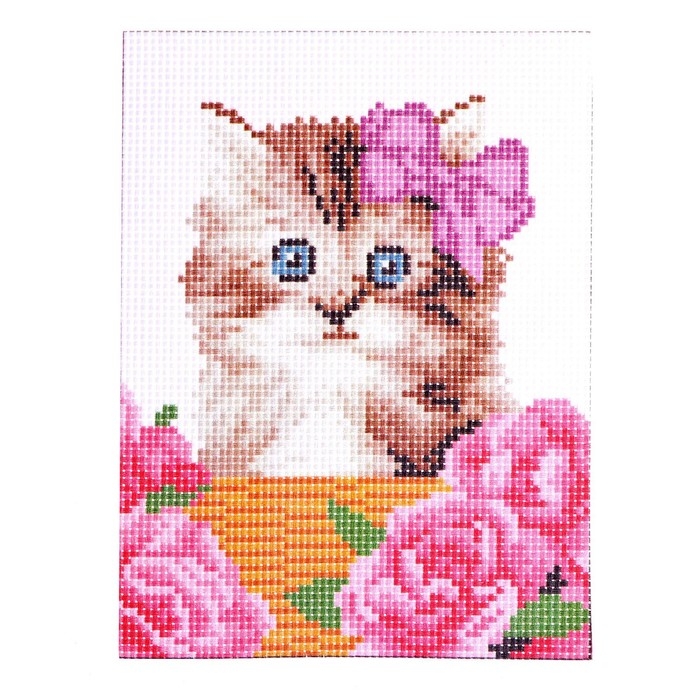 Канва для вышивки крестиком «Котёнок в корзинке», 20х15 см Канва для вышивки крестиком «Котёнок в корзинке», 20х15 см