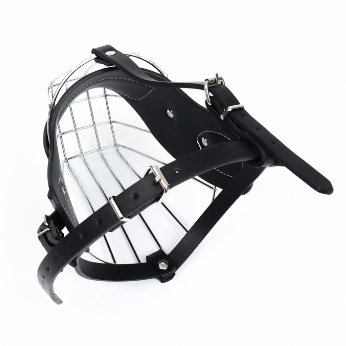 Намордник металлический №2 с трехсторонним ремешком, прессованная кожа, чёрный Намордник металлический №2 с трехсторонним ремешком, прессованная кожа, чёрный