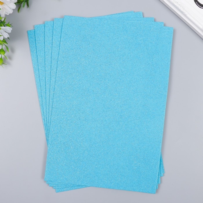 Фоамиран Фоамиран "Неоновый блеск - голубой" 2 мм формат А4 (набор 5 листов)