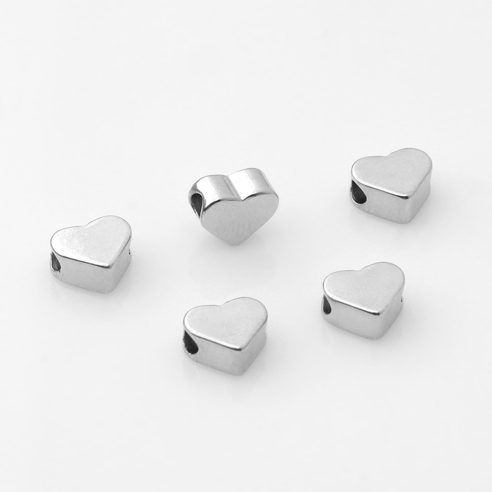Бусина-разделитель родир. «Сердечко», 6×6 мм, d(вн.)=2 мм, (набор 10 шт.), цвет серебро Бусина-разделитель родир. «Сердечко», 6×6 мм, d(вн.)=2 мм, (набор 10 шт.), цвет серебро