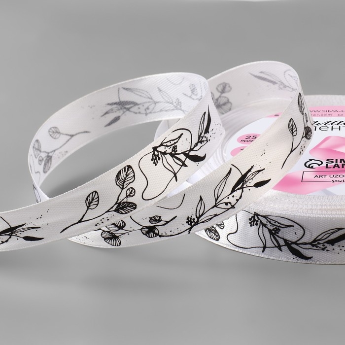 Лента атласная «Ветви», 15 мм × 23 ± 1 м, цвет белый №001 Лента атласная «Ветви», 15 мм × 23 ± 1 м, цвет белый №001