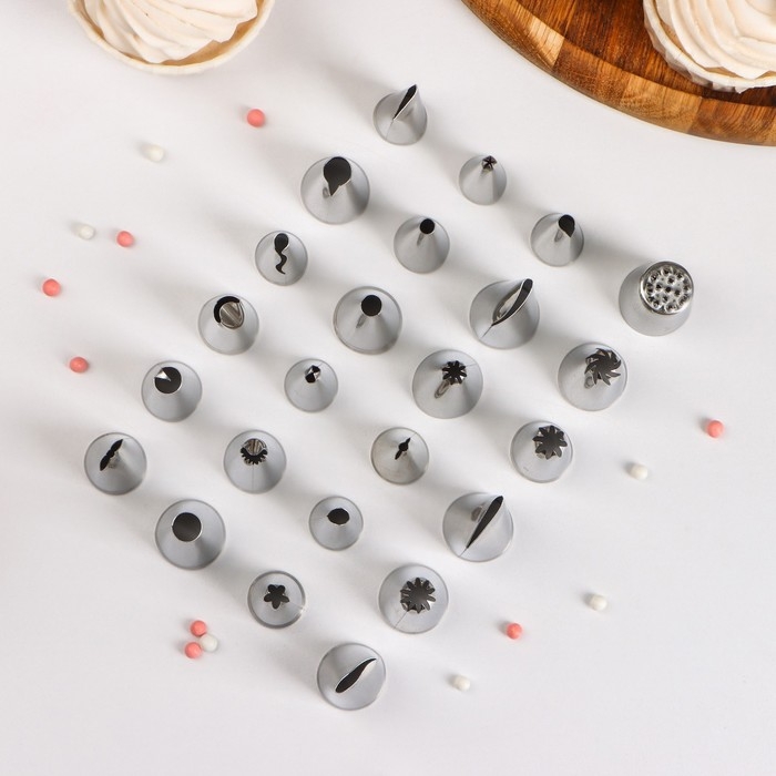 Набор насадок кондитерских, d=2 см, 24 шт, в кейсе, насадки МИКС Набор насадок кондитерских, d=2 см, 24 шт, в кейсе, насадки МИКС