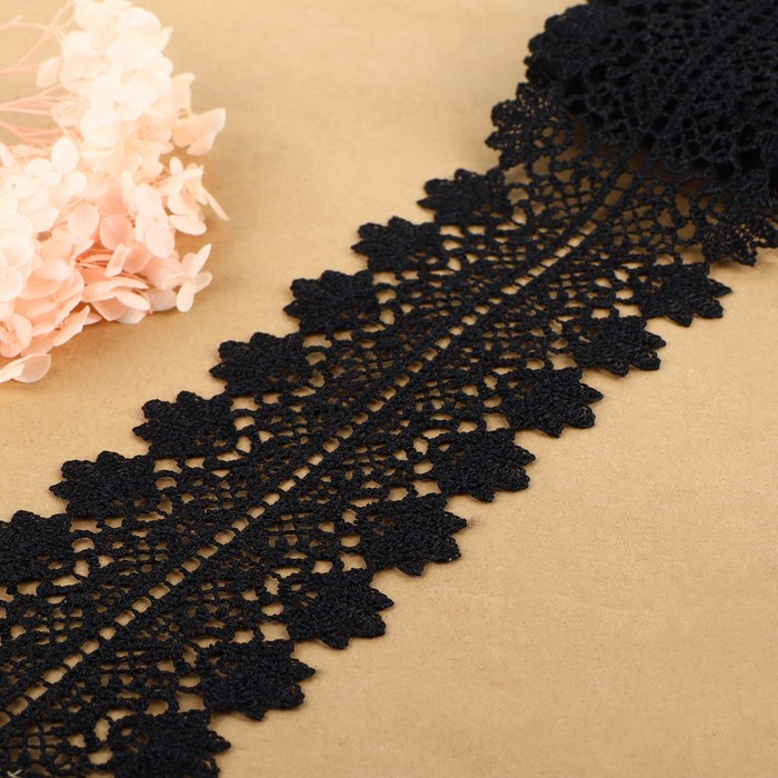 Кружево гипюровое, 80 мм × 6,8 ± 0,5 м, цвет чёрный Кружево гипюровое, 80 мм × 6,8 ± 0,5 м, цвет чёрный