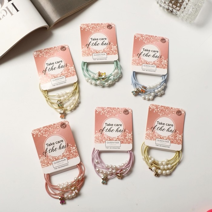 Резинка для волос Резинка для волос "Авелин" (набор 2 шт) киска бусинки, микс