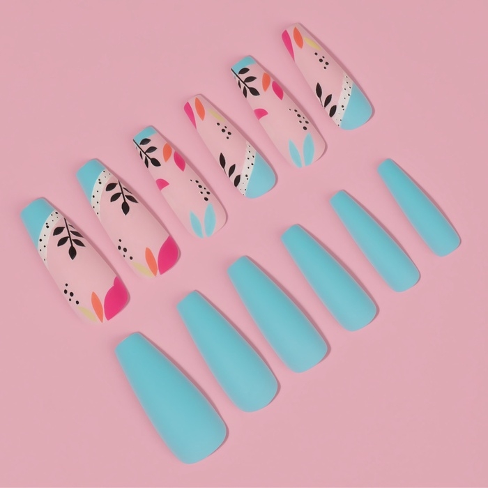 Накладные ногти «Бирюза», 12 шт, с клеевыми пластинами, форма балерина, разноцветные Накладные ногти «Бирюза», 12 шт, с клеевыми пластинами, форма балерина, разноцветные