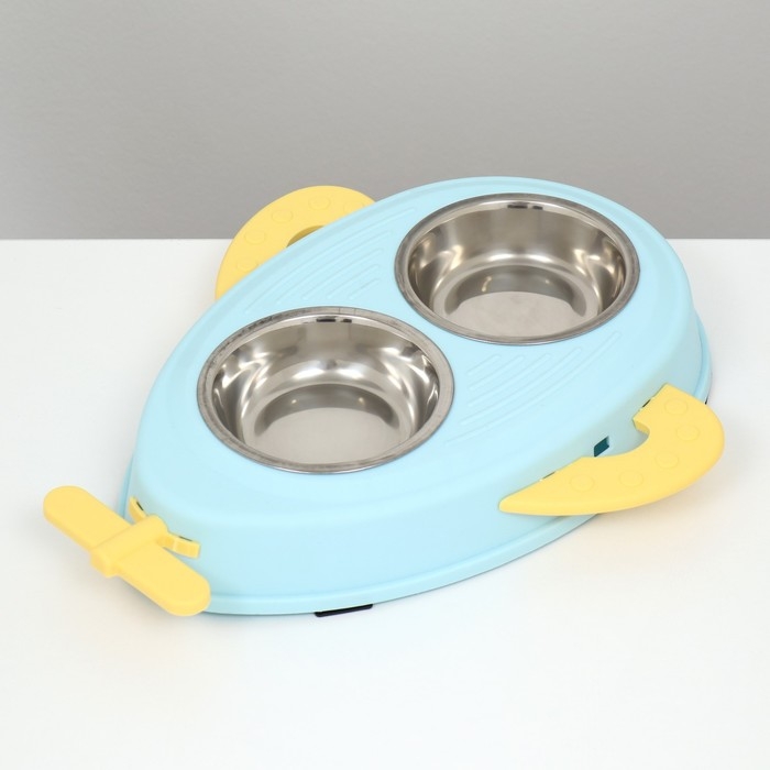 Миска металлическая двойная на пластиковом основании 34 х 28 х 5 см, голубая Миска металлическая двойная на пластиковом основании 34 х 28 х 5 см, голубая