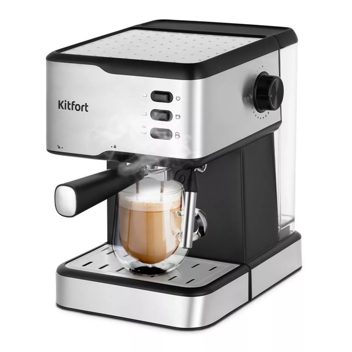 Кофеварка Kitfort КТ-7233, рожковая, 950 Вт, 1.5 л, капучинатор, чёрно-серебристая Кофеварка Kitfort КТ-7233, рожковая, 950 Вт, 1.5 л, капучинатор, чёрно-серебристая