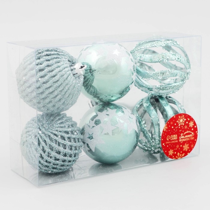 Набор шаров пластик d-6 см, 6 шт Набор шаров пластик d-6 см, 6 шт "Эстер" сеточка, зелёный