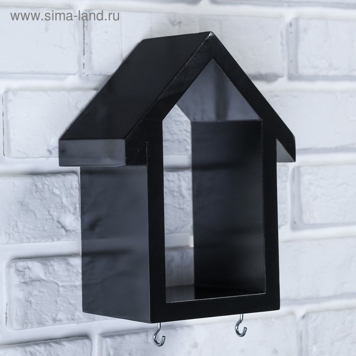 Ключница-полка Домик малая, 2 крючка, черная 23*17*10 Ключница-полка Домик малая, 2 крючка, черная 23*17*10
