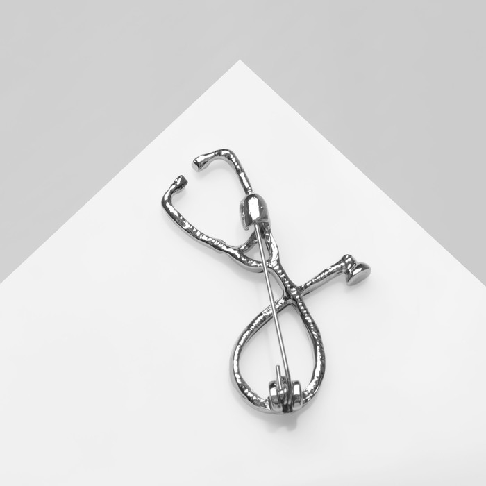 Брошь «Стетоскоп», цвет чёрный в серебре