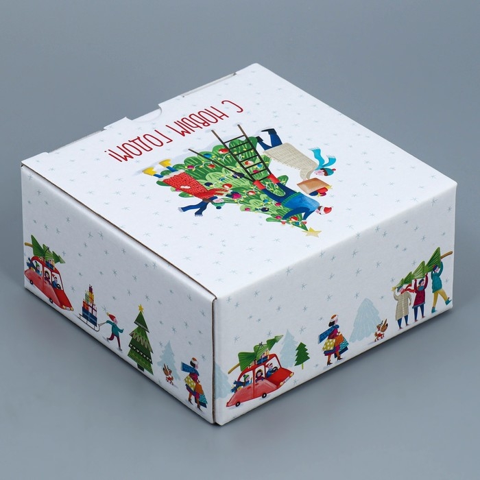 Коробка подарочная новогодняя складная «Город», 15 х 15 х 7 см, Новый год Коробка подарочная новогодняя складная «Город», 15 х 15 х 7 см, Новый год