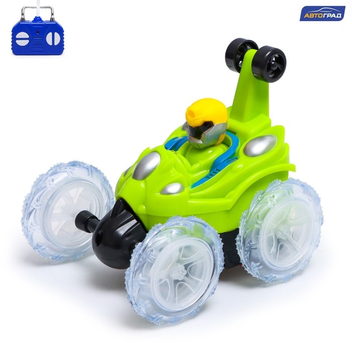 Машина-перевёртыш радиоуправляемая «Трюк», работает от батареек, световые эффекты, цвет зелёный Машина-перевёртыш радиоуправляемая «Трюк», работает от батареек, световые эффекты, цвет зелёный