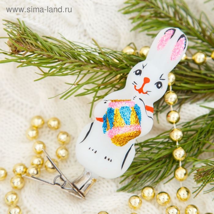 Ёлочная игрушка Ёлочная игрушка "Зайчик с барабаном" h-9,6см