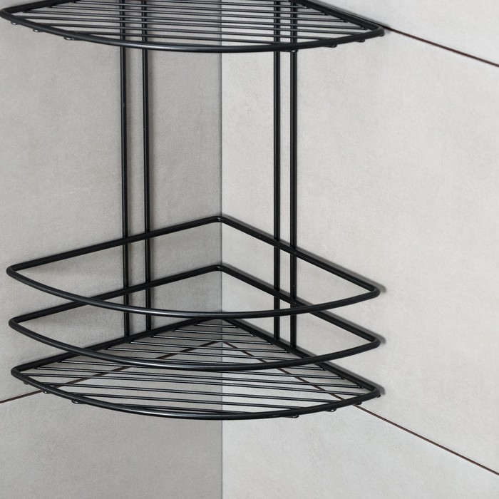 Полка для ванной угловая 3-х ярусная, 20×20×66 см, цвет чёрный