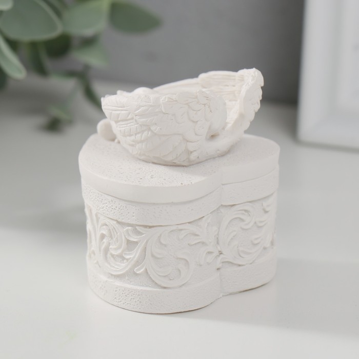 Шкатулка полистоун  Шкатулка полистоун "Белоснежный ангел спит в крыльях" 5,5х5,2х5,7 см