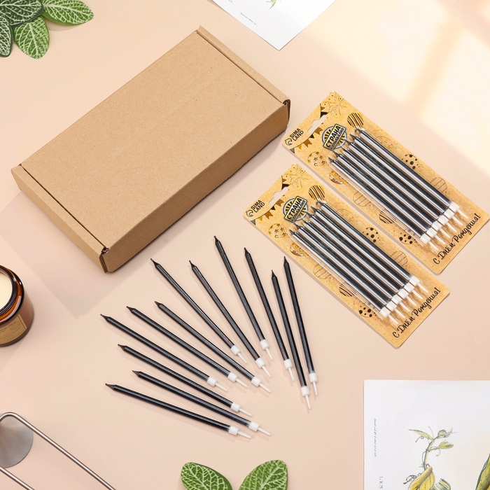 Свечи в торт Свечи в торт "Ройс", 12,5 см, высокие, 12 шт, графит металлик