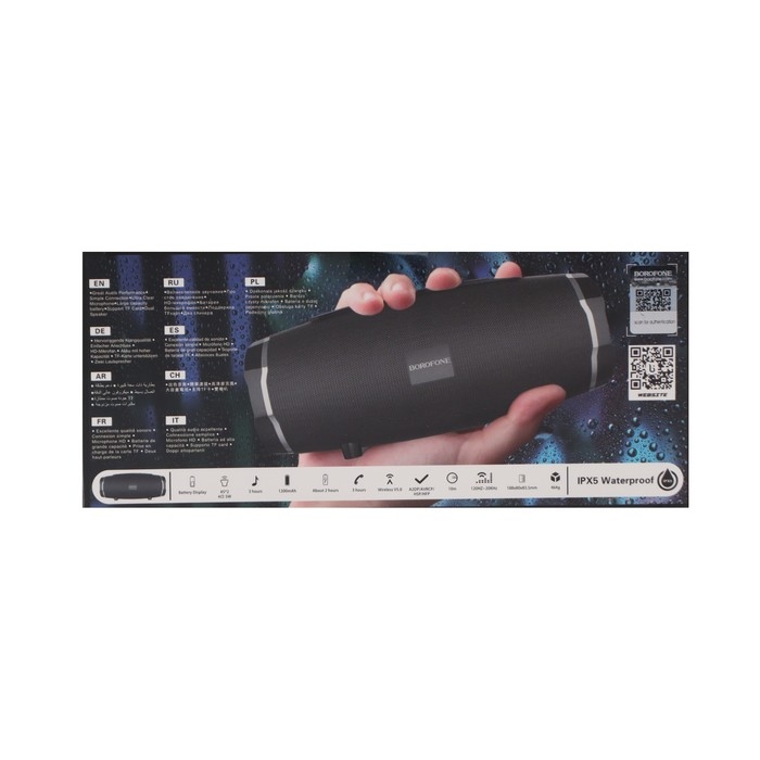 Портативная колонка Borofone BR3 Rich, 10 Вт, BT5.0, microSD, USB, 1200 мАч, чёрная Портативная колонка Borofone BR3 Rich, 10 Вт, BT5.0, microSD, USB, 1200 мАч, чёрная