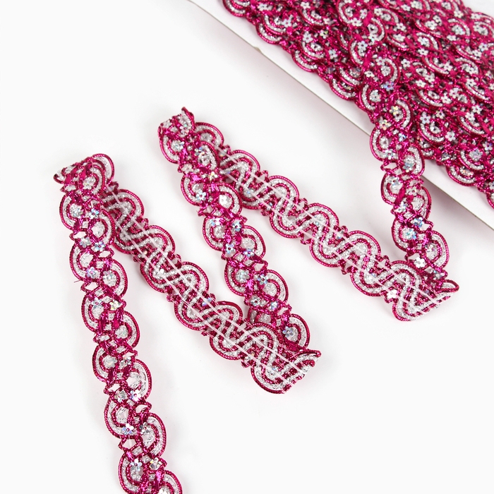 Тесьма, в рулоне 10 м, цвет фуксии с серебром Тесьма, в рулоне 10 м, цвет фуксии с серебром