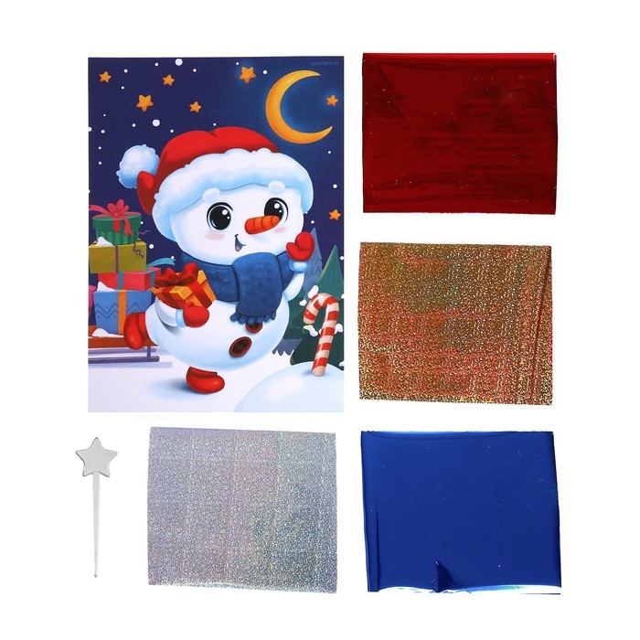 Аппликация фольгой на новый год «Снеговик», новогодний набор для творчества Аппликация фольгой на новый год «Снеговик», новогодний набор для творчества