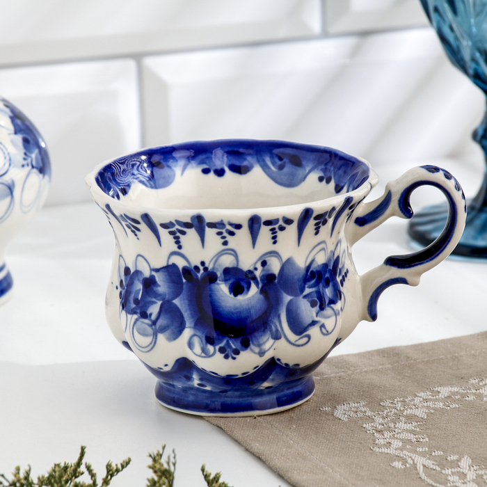 Чайная пара Чайная пара "Шатер", гжель, фарфор, 9х15 см