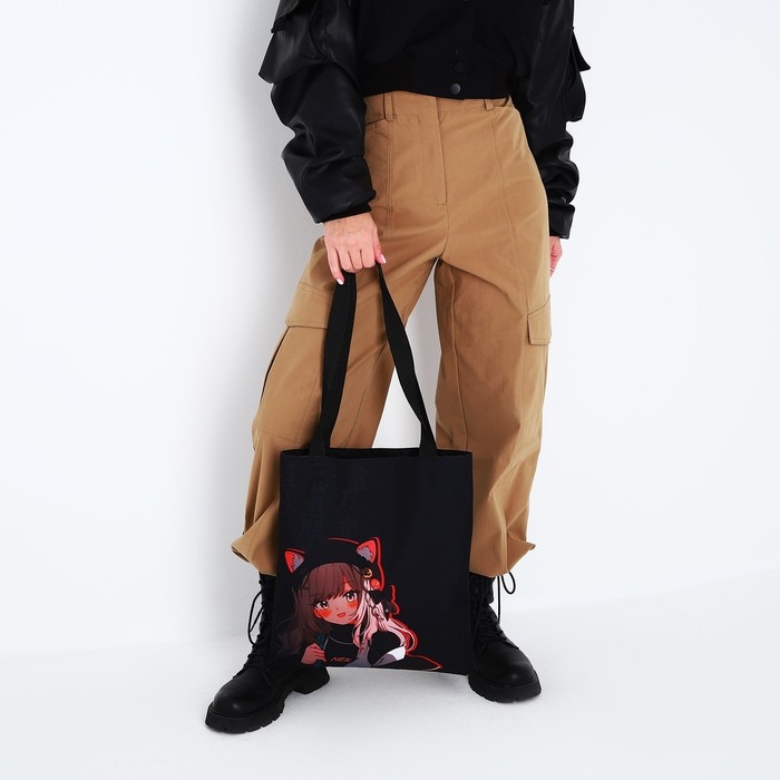 Шопер шопер «Аниме девочка», 35х0.5х40 см, отдел без молнии, без подклада, чёрный Шопер шопер «Аниме девочка», 35х0.5х40 см, отдел без молнии, без подклада, чёрный