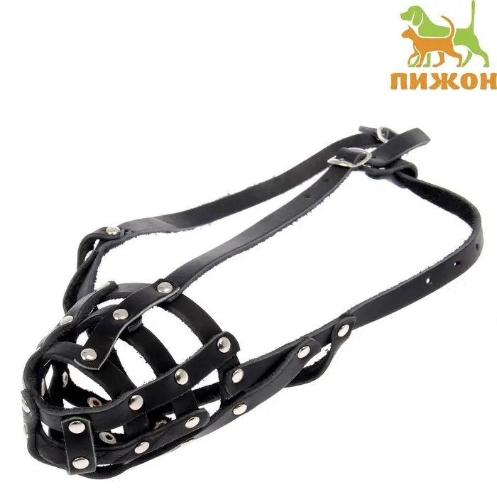 Намордник кожаный №2, сетчатый, с перемычкой, доберман, длина по носу 9.5 см, обхват морды 28 см