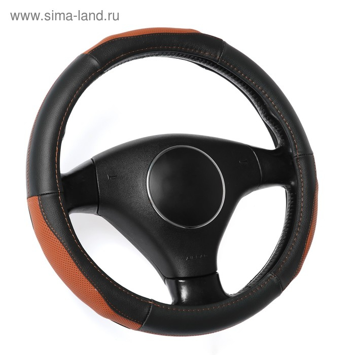 Оплетка на руль TORSO, натуральная кожа, размер 38 см, перфорированная вставка, черно-коричневый Оплетка на руль TORSO, натуральная кожа, размер 38 см, перфорированная вставка, черно-коричневый