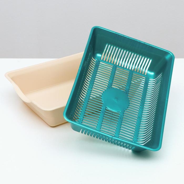 Туалет глубокий с сеткой 36 х 25 х 9 см, бирюзовый/бежевый Туалет глубокий с сеткой 36 х 25 х 9 см, бирюзовый/бежевый