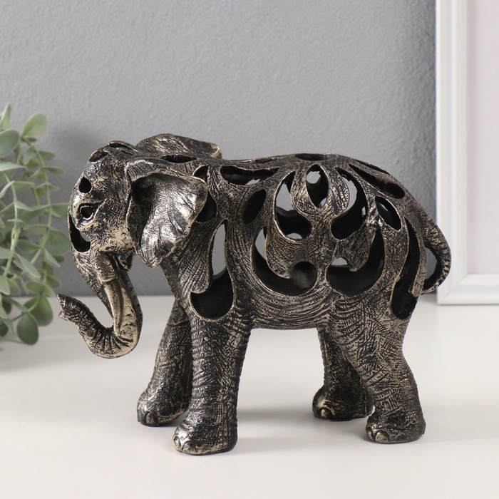 Сувенир полистоун Сувенир полистоун "Слон с узорными вырезами" под бронзу 8,5х22х17 см