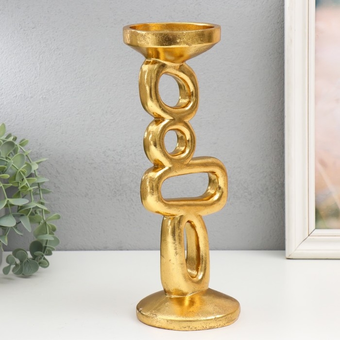 Подсвеник полистоун на 1 свечу "Абстракция. Геометрия" золото 10,5х12х30 см