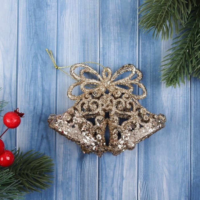 Украшение ёлочное Украшение ёлочное "Колокольчики с бантиком блеск" 8х10 см, золото