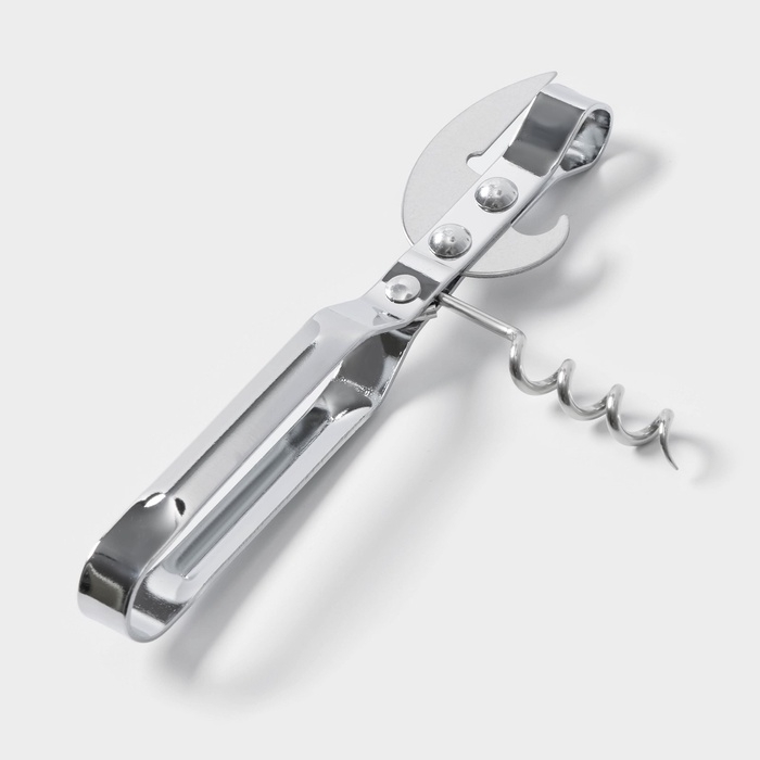 Открывашка - штопор Доляна «Помощник», 14 см, цвет серебристый Открывашка - штопор Доляна «Помощник», 14 см, цвет серебристый