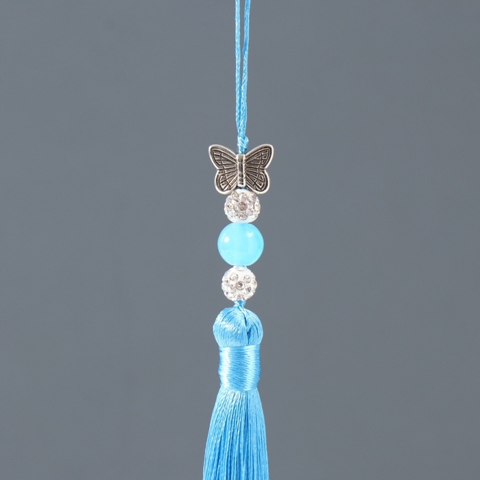 Подвеска текстиль, металл  Подвеска текстиль, металл "Бабочка" синяя 1х1,2х16,5 см