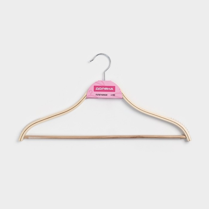 Плечики - вешалка для одежды Доляна, 44×23 см, деревянная сорт А, с перекладиной, антискользящее покрытие, цвет светлое дерево Плечики - вешалка для одежды Доляна, 44×23 см, деревянная сорт А, с перекладиной, антискользящее покрытие, цвет светлое дерево