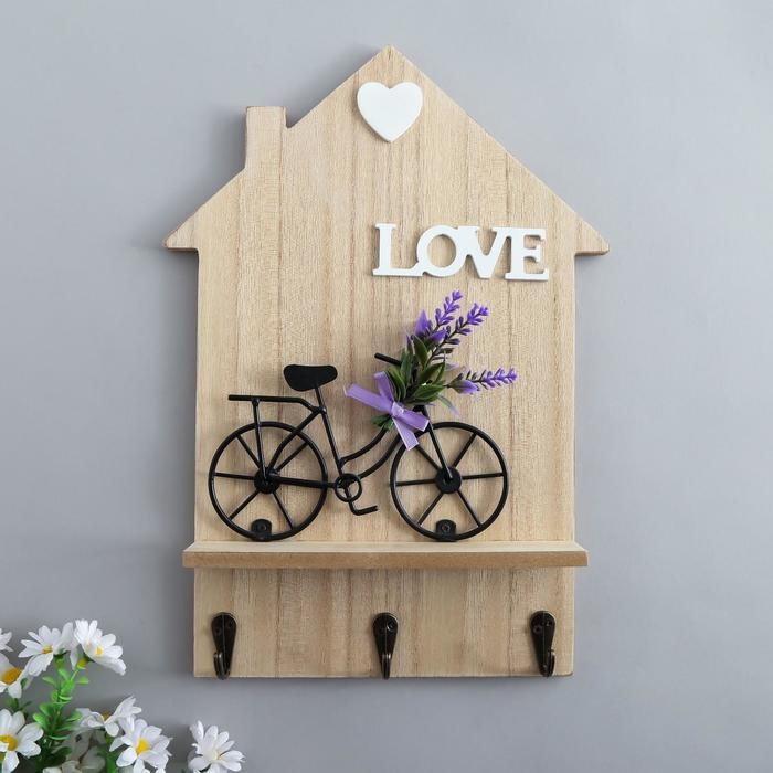 Крючки декоративные дерево Крючки декоративные дерево "Велосипед с лавандой у дома" 34х24х4,2 см МИКС