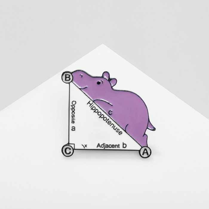 Значок «Школа» гиппопотам, цвет бело-сиреневый в чёрном металле Значок «Школа» гиппопотам, цвет бело-сиреневый в чёрном металле